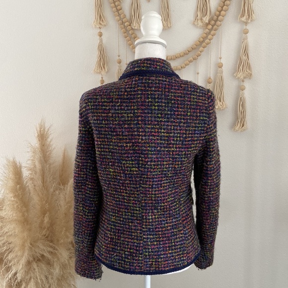 Tribal boucle tweed jacket wool woven blazer navy blue pink Chanel vibes 10 - Picture 9 of 14